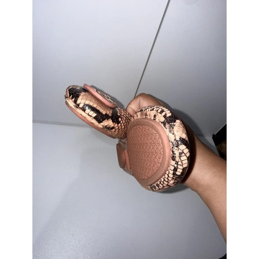 Tory Burch Stamp Snake Printed Leather Mini Travel Ballet Flats‎ Sz 9  1